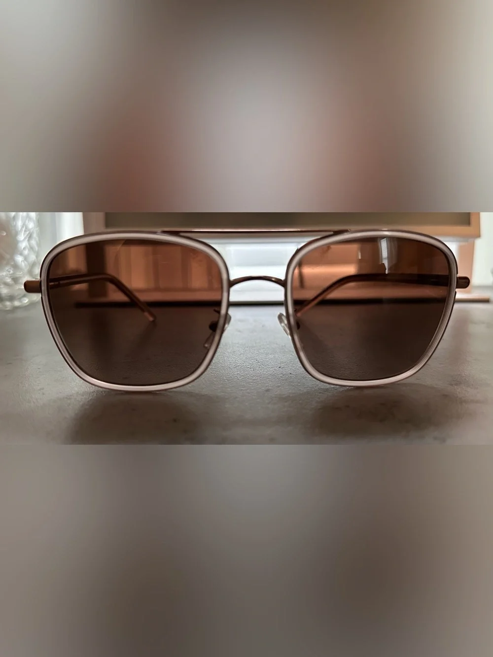 Tory Burch Rose Gold Square Sunglasses with Brown Gradient Lenses